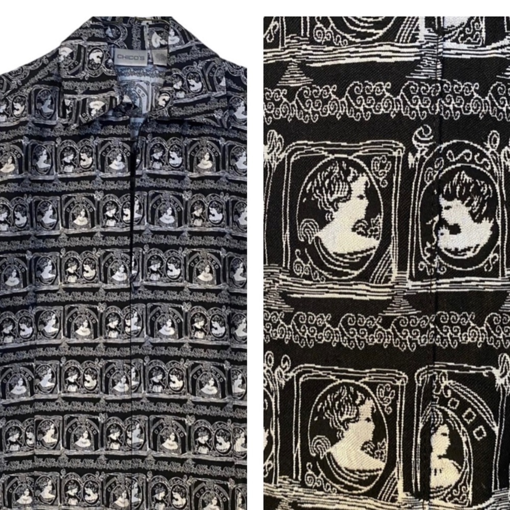 Chico’s Jacket Silk Blend Black & White Artsy Victorian Cosplay Whimsigoth Sz S
